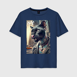 Футболка оверсайз женская Cool dude panther from New York - ai art, цвет: тёмно-синий