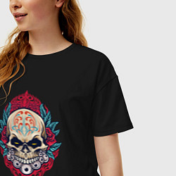 Футболка оверсайз женская Roses skull, цвет: черный — фото 2