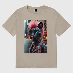 Футболка оверсайз женская Голубоглазая пантера модница из Нью-Йорка - нейрос, цвет: миндальный