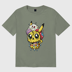 Футболка оверсайз женская Пикачу треснутый зомби, цвет: авокадо