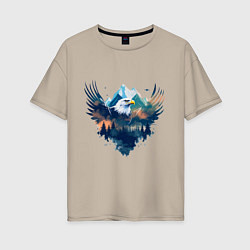 Футболка оверсайз женская Орел среди леса и гор, цвет: миндальный