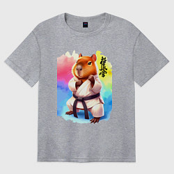 Футболка оверсайз женская Кёкусинкай карате - капибара, цвет: меланж