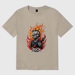 Футболка оверсайз женская Скелет рок музыкант, цвет: миндальный