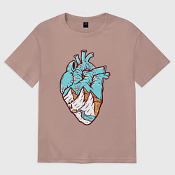 Футболка оверсайз женская Сердце и горы, цвет: пыльно-розовый