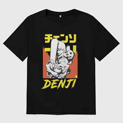 Футболка оверсайз женская Человек-бензопила Денджи Почита демон собака, цвет: черный