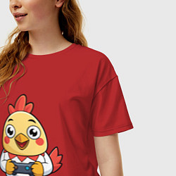 Футболка оверсайз женская Цыпленок геймер, цвет: красный — фото 2