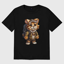 Футболка оверсайз женская Тигрёнок-турист, цвет: черный