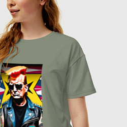 Футболка оверсайз женская Trumps not dead - ai punk art, цвет: авокадо — фото 2