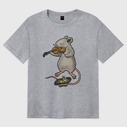 Футболка оверсайз женская Мышонок скрипач, цвет: меланж