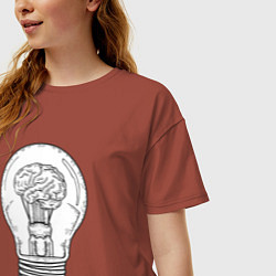 Футболка оверсайз женская Мозг и лампочка, цвет: кирпичный — фото 2