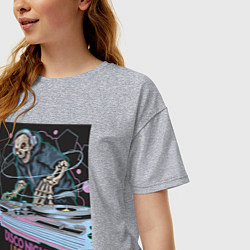 Футболка оверсайз женская Диджей скелет в наушниках, цвет: меланж — фото 2