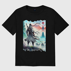 Футболка оверсайз женская Warrior samurai - ai art watercolor, цвет: черный