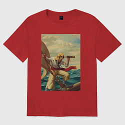 Футболка оверсайз женская Моряк и подзорная труба, цвет: красный