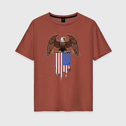 Футболка оверсайз женская Орёл с американским флагом, цвет: кирпичный