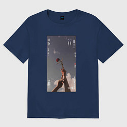 Футболка оверсайз женская Фото розы, цвет: тёмно-синий