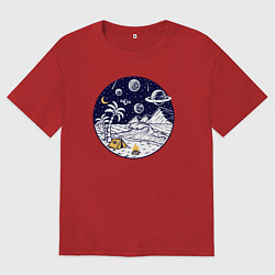 Футболка оверсайз женская Космический остров, цвет: красный