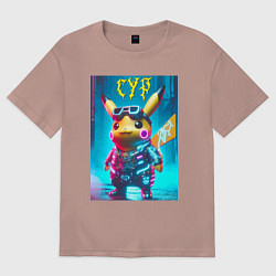 Футболка оверсайз женская Cyber Pikachu - ai art fantasy, цвет: пыльно-розовый