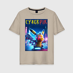Футболка оверсайз женская Cyber Pikachu - ai art fantasy, цвет: миндальный