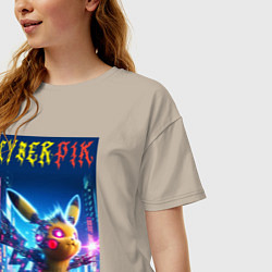 Футболка оверсайз женская Cyber Pikachu - ai art fantasy, цвет: миндальный — фото 2