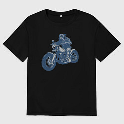 Футболка оверсайз женская Питбуль байкер на чоппере мотоцикле, цвет: черный