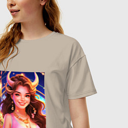 Футболка оверсайз женская Телец девушка, цвет: миндальный — фото 2