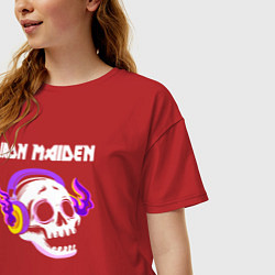 Футболка оверсайз женская Iron Maiden - неоновый череп, цвет: красный — фото 2
