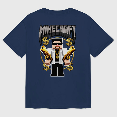 Женская футболка оверсайз Стив из Майнкрафт с золотыми пистолетами / Тёмно-синий – фото 2
