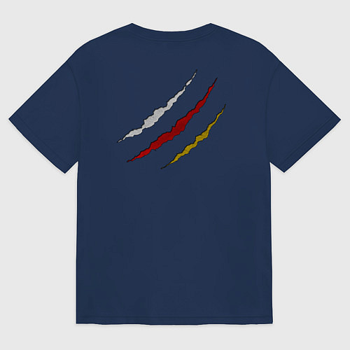 Женская футболка оверсайз Герб Осетии на порванной ткани / Тёмно-синий – фото 2