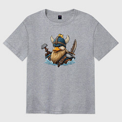 Футболка оверсайз женская Утка воин викинг, цвет: меланж