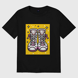 Футболка оверсайз женская Розовые ботинки, цвет: черный