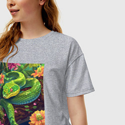 Футболка оверсайз женская Тропическая змея, цвет: меланж — фото 2