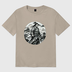 Футболка оверсайз женская Самурай графика, цвет: миндальный