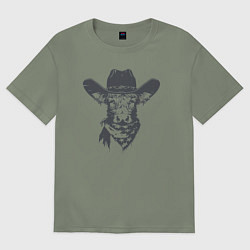 Футболка оверсайз женская Корова ковбой, цвет: авокадо