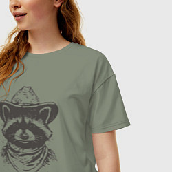 Футболка оверсайз женская Енот ковбой, цвет: авокадо — фото 2