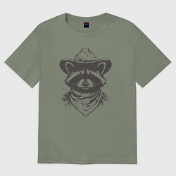 Футболка оверсайз женская Енот ковбой, цвет: авокадо