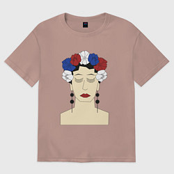 Футболка оверсайз женская Женский портрет: девушка в венке триколор, цвет: пыльно-розовый