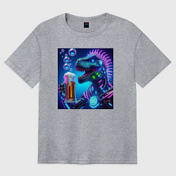 Футболка оверсайз женская Неоновый крутой пивозавр - нейроарт, цвет: меланж