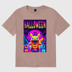 Футболка оверсайз женская Pikachu - halloween vaporwave, цвет: пыльно-розовый