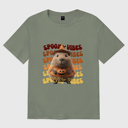 Футболка оверсайз женская Spooky vibes - жуткий вайб, цвет: авокадо