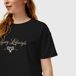 Футболка оверсайз женская Sporty lifestyle бежевый для тенниса, цвет: черный — фото 2