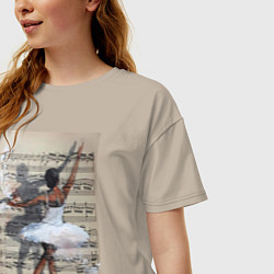 Футболка оверсайз женская Балет ноты, цвет: миндальный — фото 2