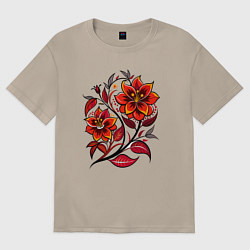 Футболка оверсайз женская Алый цветок, цвет: миндальный