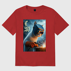 Женская футболка оверсайз Кот сварщик - нейроарт