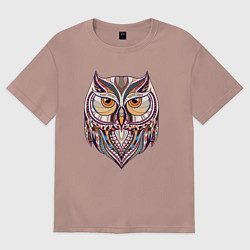Футболка оверсайз женская Красочная совушка, цвет: пыльно-розовый