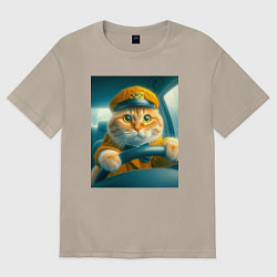 Женская футболка оверсайз Рыжий кот опытный водитель - нейроарт