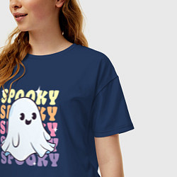 Футболка оверсайз женская Cute little spooky ghost, цвет: тёмно-синий — фото 2