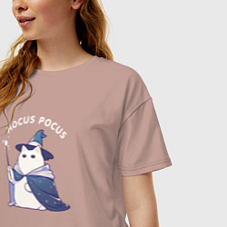 Футболка оверсайз женская Волшебник кот фокус-покус, цвет: пыльно-розовый — фото 2