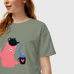 Футболка оверсайз женская Чаепитие у мишки, цвет: авокадо — фото 2