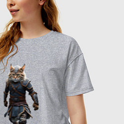 Футболка оверсайз женская Кот-викинг, цвет: меланж — фото 2