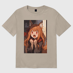 Футболка оверсайз женская Волчица и пряности Холо удивление, цвет: миндальный